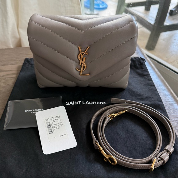 Saint Laurent Loulou Toy Crossbody Bag in Greige - Picture 1 of 12